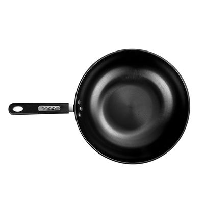 Family 32cm Stir Frying Pan Traditional Carbon Steel Wok 2.35kg With Wooden Handle