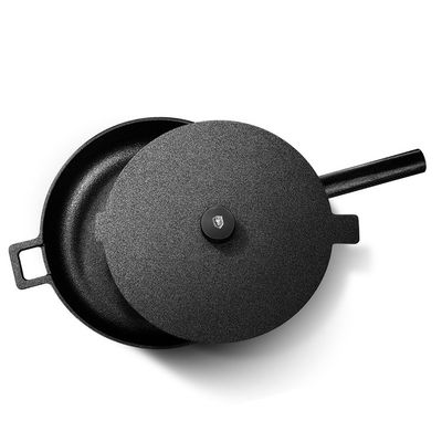 OEM Lightweight Cast Iron Skillet Frying Pan 6.5cm Height 2.1kg Smoke Free With Lid